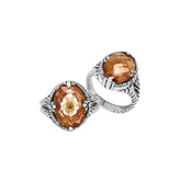 Handcrafted Sterling Silver Morganite Quartz Blush Glow Rope Elegance Ring With Balinese Detailing.